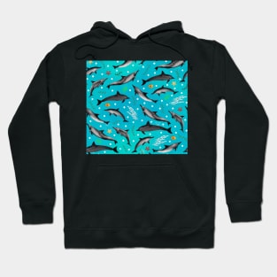 Swimming Dolphins on Bright Turquoise Ocean by Brittanylane Hoodie